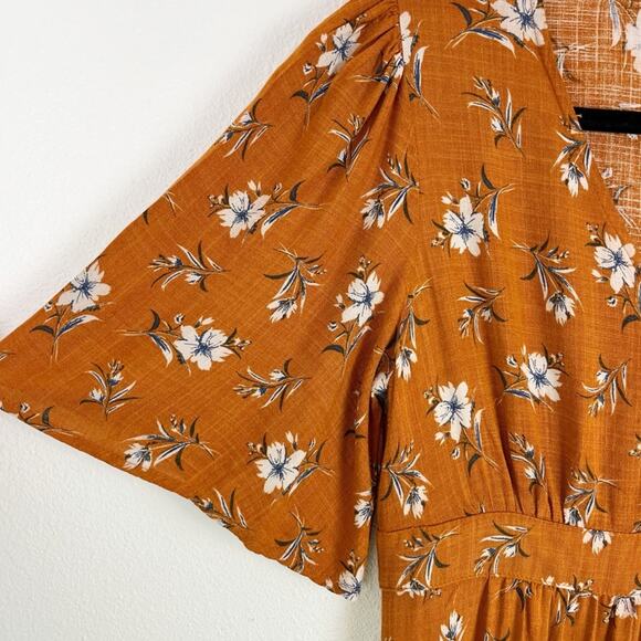Roolee Floral Maxi Dress Empire Waist Flutter Sleeve Small Rust Orange - Picture 5 of 8